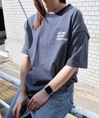 ANME/ANMEロゴ 刺繍入り ボーダー 半袖 Tシャツ/506050231
