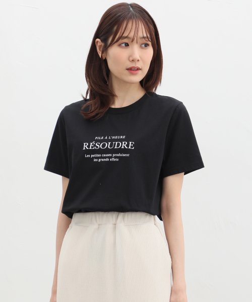 Honeys(ハニーズ)/ロゴプリントＴシャツ トップス Tシャツ ロゴT 半袖 ロゴ 綿混 接触冷感 UVカット /ブラック