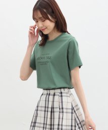 Honeys(ハニーズ)/ロゴプリントＴシャツ トップス Tシャツ ロゴT 半袖 ロゴ 綿混 接触冷感 UVカット /グリーン