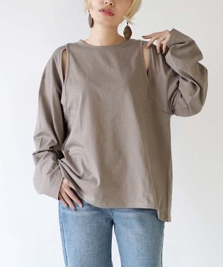 e-zakkamaniastores/肩スリットデザイン ロングTシャツ/505936140