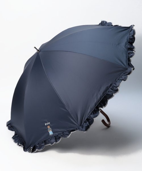 POLO RALPH LAUREN(umbrella)(ポロラルフローレン（傘）)/【WEB限定】日傘 ワンポイントポロベア刺繍×フリル 1級遮光 長傘/ネイビーブルー