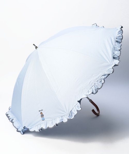 POLO RALPH LAUREN(umbrella)(ポロラルフローレン（傘）)/【WEB限定】日傘 ワンポイントポロベア刺繍×フリル 1級遮光 長傘/サックスブルー