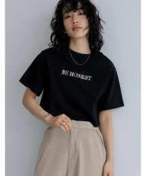 Re:EDIT(リエディ)/[2024SSCOLLECTION]クロップド丈スパンコールロゴTシャツ/ブラック