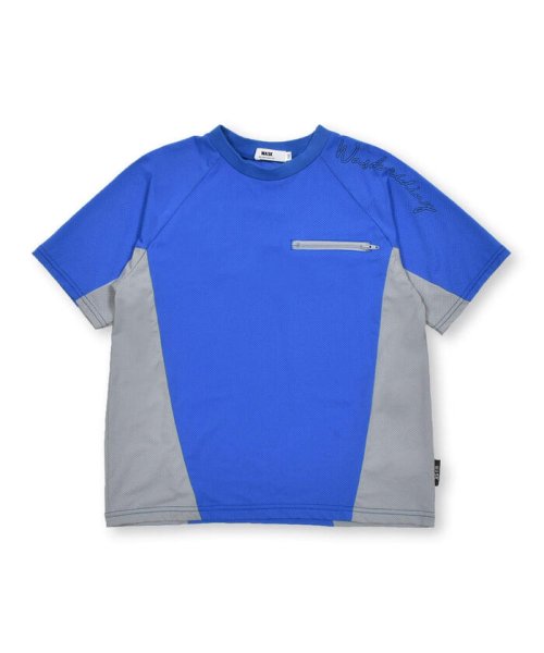 WASK(ワスク)/【速乾/接触冷感】【お揃い】配色ポケットロゴラグランメッシュTシャツ(100~1/ブルー