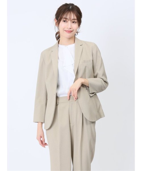 セール】シアサッカー 1ボタン7分袖ジャケット ベージュ(セットアップ  