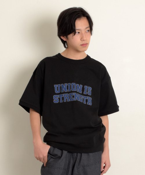 GLAZOS(グラソス)/USAコットン・スウェットライクカレッジロゴプリント半袖Tシャツ/ブラック