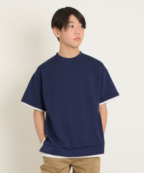 GLAZOS(グラソス)/【接触冷感】エアリークッション・レイヤード半袖Tシャツ/紺