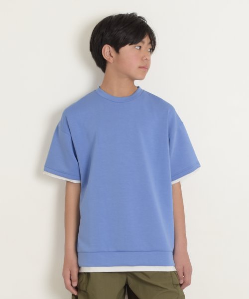 GLAZOS(グラソス)/【接触冷感】エアリークッション・レイヤード半袖Tシャツ/サックス
