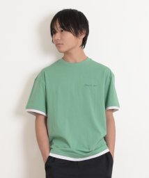 GLAZOS/ワンポイントロゴ裾レイヤード半袖Tシャツ/506052601