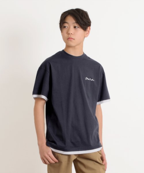 GLAZOS(グラソス)/ワンポイントロゴ裾レイヤード半袖Tシャツ/紺