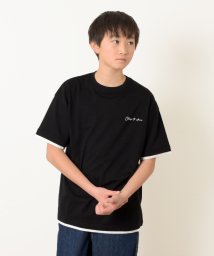 GLAZOS(グラソス)/ワンポイントロゴ裾レイヤード半袖Tシャツ/ブラック