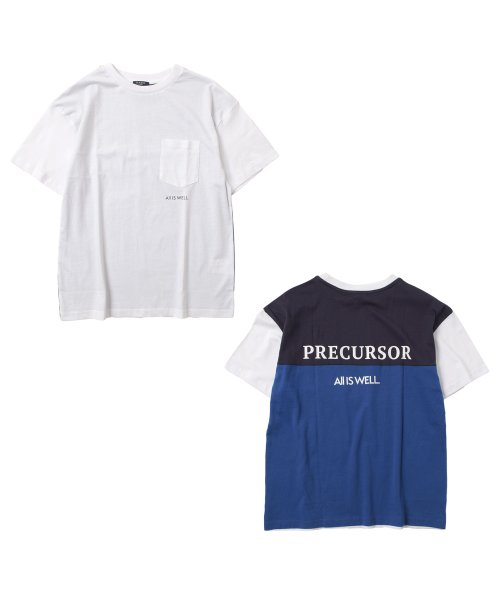 GLAZOS(グラソス)/カラーブロック切り替えロゴプリント半袖Tシャツ/ホワイト