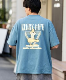 Rocky Monroe(ロッキーモンロー)/プリントTシャツ 半袖 バックプリント メンズ レディース カットソー クルーネック グラフィック オーバーサイズ ビッグシルエット シンプル キレイめ カジュ/ブルー