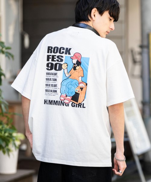 Rocky Monroe(ロッキーモンロー)/プリントTシャツ 半袖 バックプリント メンズ レディース カットソー クルーネック グラフィック オーバーサイズ ビッグシルエット シンプル キレイめ カジュ/ホワイト