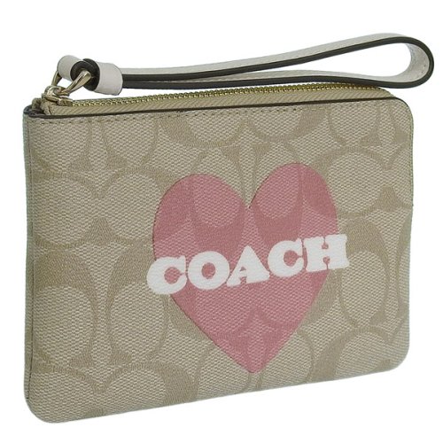 COACH(コーチ)/COACH コーチCORNERZIP WRISTLET コーナージップ リストレット シグネチャー ポーチ 小銭入れ ハートプリント/ベージュ