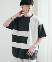 Rocky Monroe(ロッキーモンロー)/接触冷感 Tシャツ 半袖 切替 ポンチ メンズ レディース カットソー オーバーサイズ ビッグシルエット ストレッチ 速乾 UVカット イージーケア クルーネッ/チャコールグレー