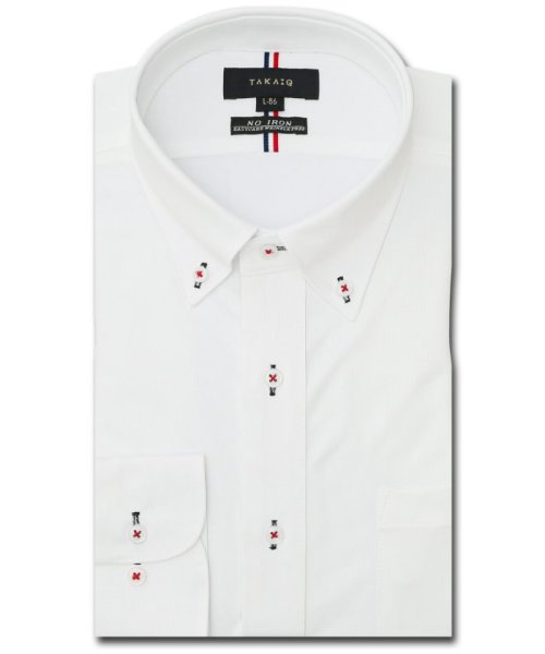 TAKA-Q(タカキュー)/ノーアイロンストレッチ スタンダードフィット ボタンダウン長袖ニットシャツ シャツ メンズ ワイシャツ ビジネス ノーアイロン yシャツ ビジネスシャツ 形態安/ホワイト