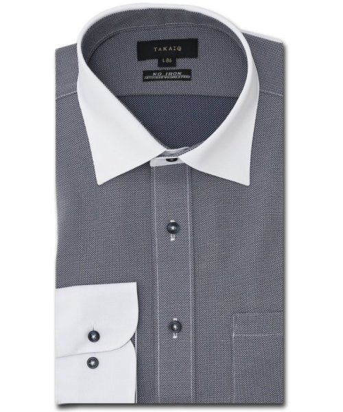 TAKA-Q(タカキュー)/ノーアイロンストレッチ スタンダードフィット ワイドカラー長袖ニットシャツ シャツ メンズ ワイシャツ ビジネス ノーアイロン yシャツ ビジネスシャツ 形態安/ネイビー