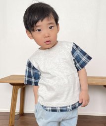 COMME CA ISM KIDS(コムサイズム（キッズ）)/サッカーチェック フェイクレイヤード 半袖Ｔシャツ(ベビーサイズ)/ライトベージュ