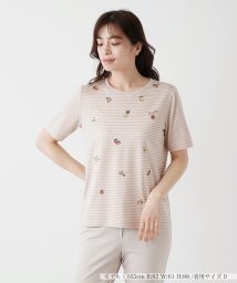 Leilian/フルーツ刺繍ボーダーTシャツ/506007502