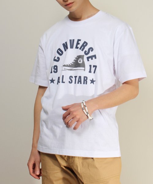 CONVERSE(コンバース)/【CONVERSE/コンバース】イラスト調オールスターアーチロゴ半袖Tシャツ/ホワイト