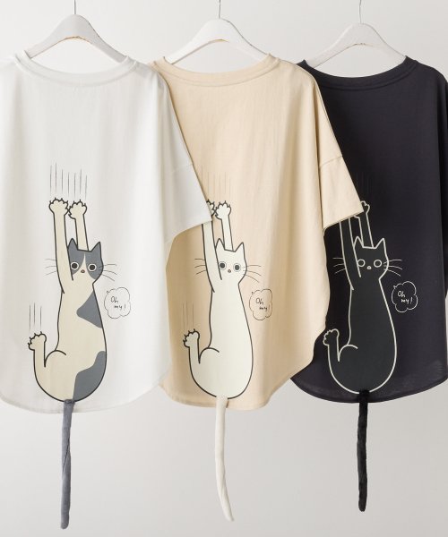 NICE CLAUP OUTLET(ナイスクラップ　アウトレット)/ネコしっぽTシャツ　ゆったり　猫　カットソー/オフ