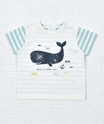 fillot de bebe reduction(フィヨ・デュ・ベベ・ルダクティオン)/ボーダークジラTシャツ(70~90cm)/ブルー系