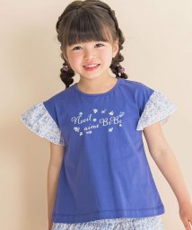 Noeil aime BeBe(ノイユ　エーム　べべ)/花柄袖切り替えTシャツ(80~130cm)/ブルー系