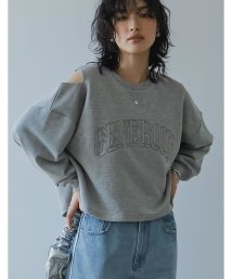 Re:EDIT/裏毛刺繍ロゴ肩スリットあきショート丈トップス/506051752