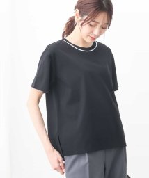 MK MICHEL KLEIN(エムケーミッシェルクラン)/配色ネックデザインTシャツ/接触冷感/洗える/ブラック