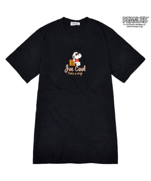  PEANUTS( ピーナッツ)/スヌーピー Tシャツ 半袖 刺繍 ジョークール SNOOPY PEANUTS LL ブラック/ブラック