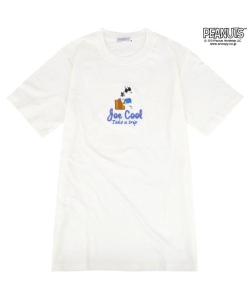  PEANUTS( ピーナッツ)/スヌーピー Tシャツ 半袖 刺繍 ジョークール SNOOPY PEANUTS LL ブラック/オフホワイト