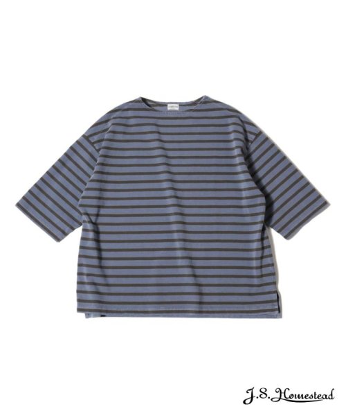 J.S Homestead(ジャーナルスタンダード　ホームステッド)/【J.S.Homestead】PIGMENT BORDER BOATNECK TEE/ブルー