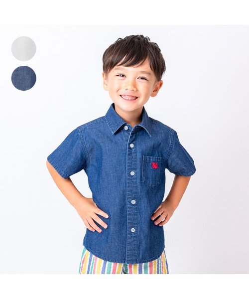 moujonjon(ムージョンジョン)/【子供服】 moujonjon (ムージョンジョン) デニム・シャンブレー半袖シャツ 90cm～140cm M32502/ブルー
