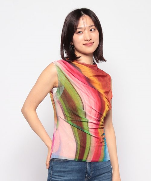 Desigual(デシグアル)/波模様 チュール Tシャツ/イエロー系