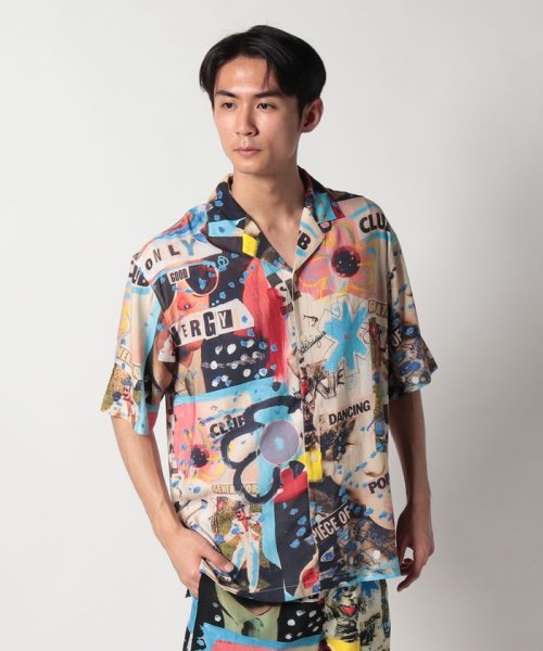 Desigual(デシグアル)/コラージュ しなやかリゾートシャツ/ブルー系