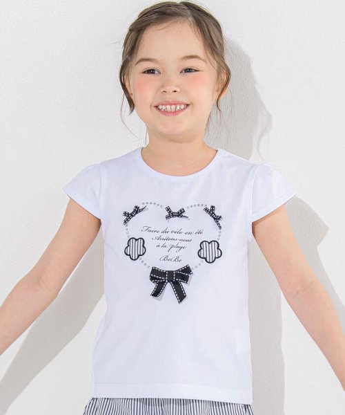 セール】ハートリボンキャップスリーブ天竺Tシャツ(80~150cm 