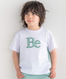 BeBe(ベベ)/【お揃い】ストライプ切替パッチロゴ半袖Tシャツ(90~150cm)/ホワイト