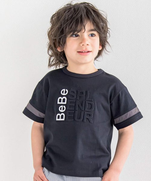 BeBe(ベベ)/エンボス加工ロゴ天竺BIG半袖Tシャツ(90~160cm)/ブラック