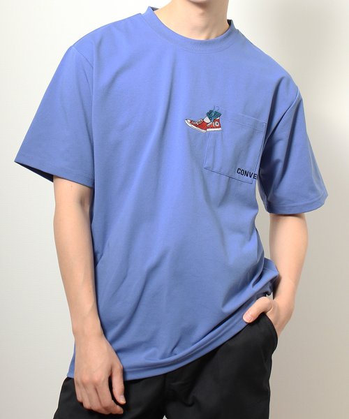 CONVERSE(コンバース)/【CONVERSE/コンバース】刺繍デザインポケットTシャツ/ブルー系1