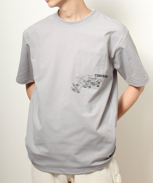 CONVERSE(コンバース)/【CONVERSE/コンバース】刺繍デザインポケットTシャツ/ライトグレー