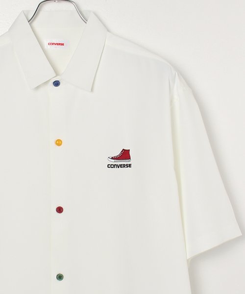 CONVERSE(コンバース)/【CONVERSE/コンバース】ポリツイルワンポイント刺繍 半袖シャツ/ホワイト