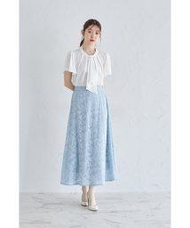 tocco closet(トッコクローゼット)/フラワーシアージャガードフレアスカート/BLUE