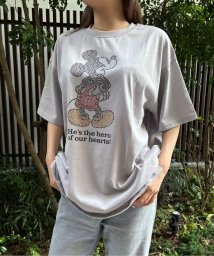 DISNEY(DISNEY)/【DISNEY/ディズニー】天竺 Mickey Mouseラインストーン半袖BIG Tシャツ/ライトグレー