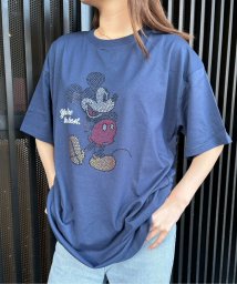 DISNEY(DISNEY)/【DISNEY/ディズニー】天竺 Mickey Mouseラインストーン半袖BIG Tシャツ/ネイビー