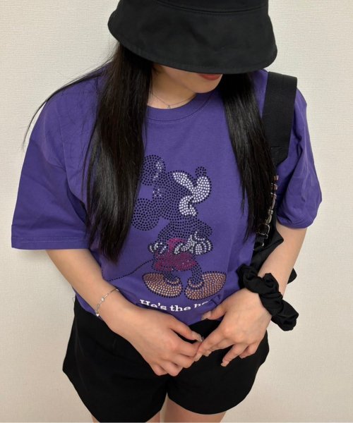 DISNEY(DISNEY)/【DISNEY/ディズニー】天竺 Mickey Mouseラインストーン半袖BIG Tシャツ/パープル