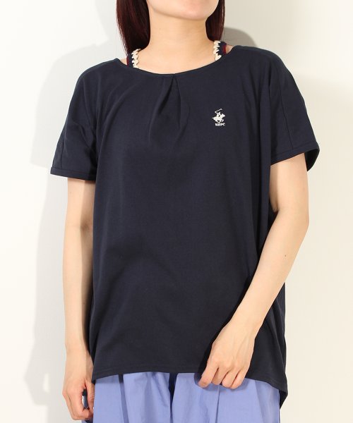 BEVERLY HILLS POLO CLUB(ビバリーヒルズポロクラブ)/【BEVERLY HILLS POLO CLUB/ビバリーヒルズポロクラブ】クロシェ編みニットストラップBIG Tシャツ/ネイビー