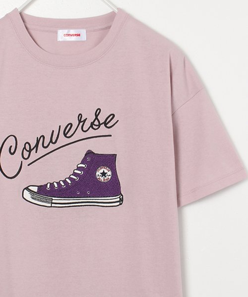CONVERSE(コンバース)/【CONVERSE/コンバース】シューズサガラ刺繍半袖Tシャツ/ピンク