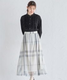 tocco closet(トッコクローゼット)/チュールチェックプリントウエストギャザースカート/Ivory