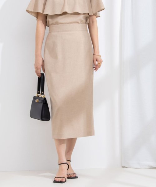 《セットアップ対応》ウォッシャブル麻調タイトミディスカート 